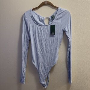 Wild Fable Open Back Lace-Up Ribbed Blue Bodysuit Size XS Snaps Rayon New